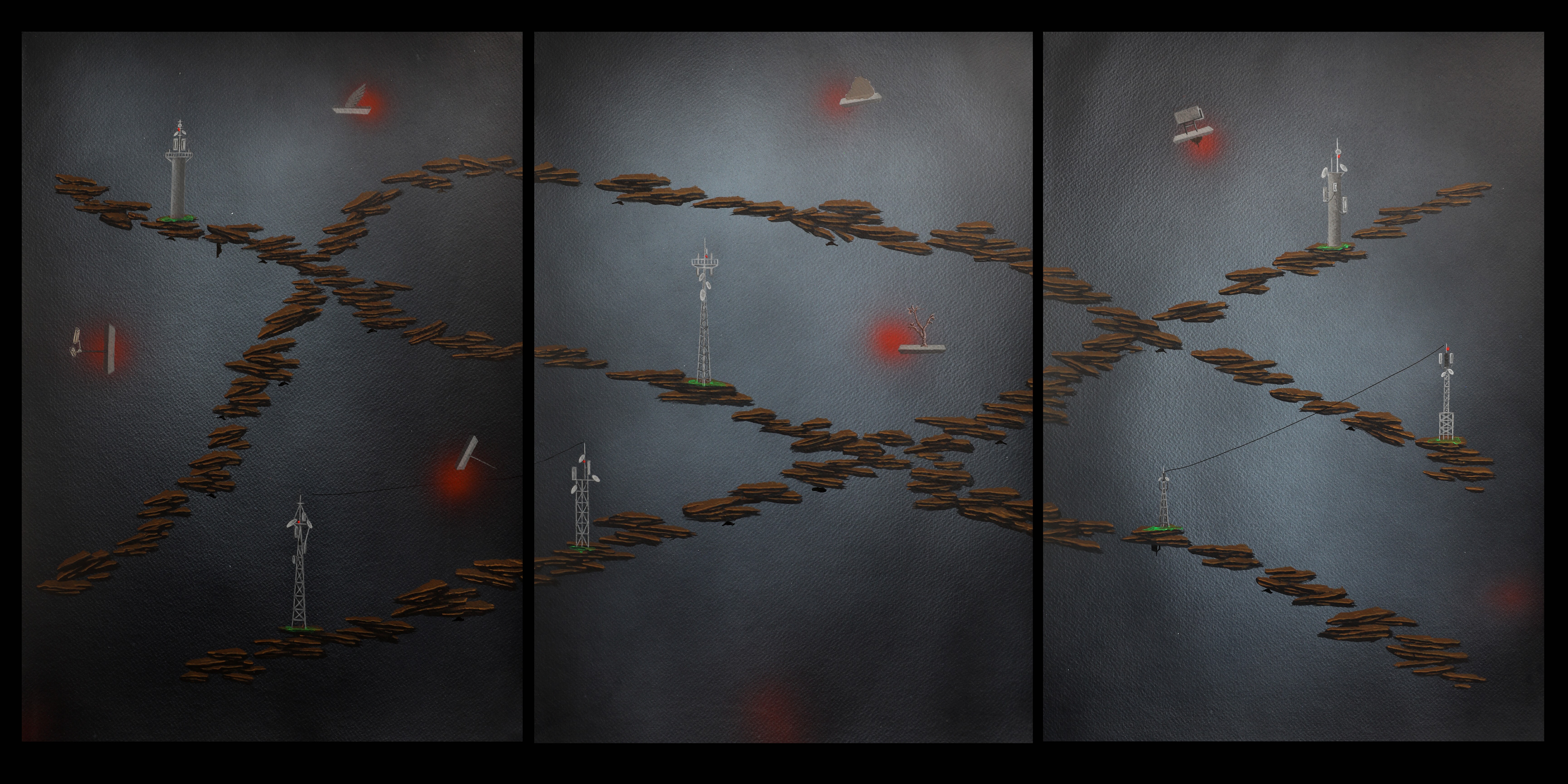 herd of sheep on road painting