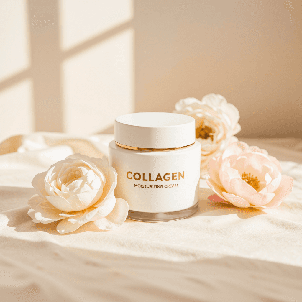 product photography of a jar of collagen moisturizing cream