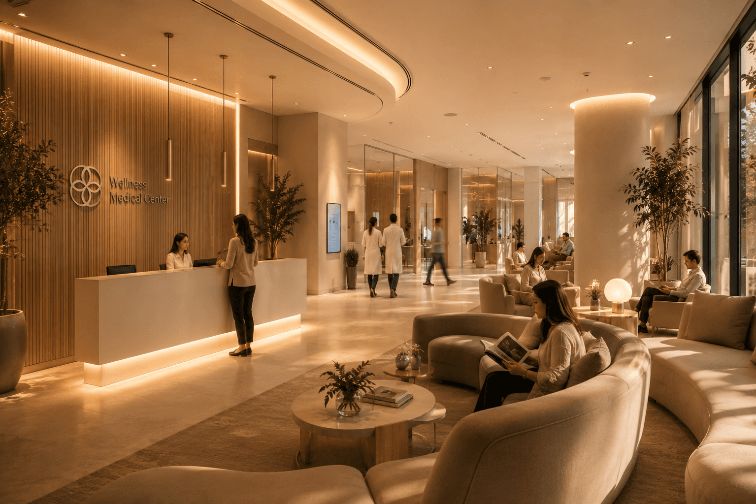 Calm clinic waiting room interior