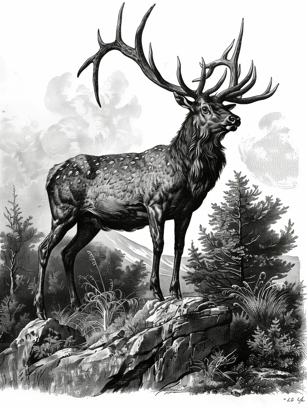 Elk Etching illustration