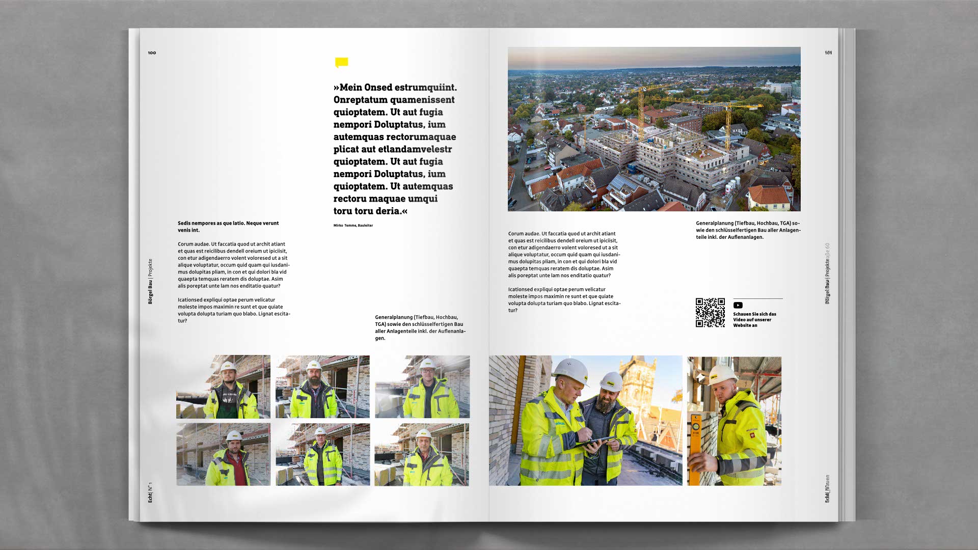 Layout mit Mitarbeiterporträts und regionalen Einblicken – zeigt die persönliche Seite des Bauunternehmens Börgel und stärkt das Employer Branding.