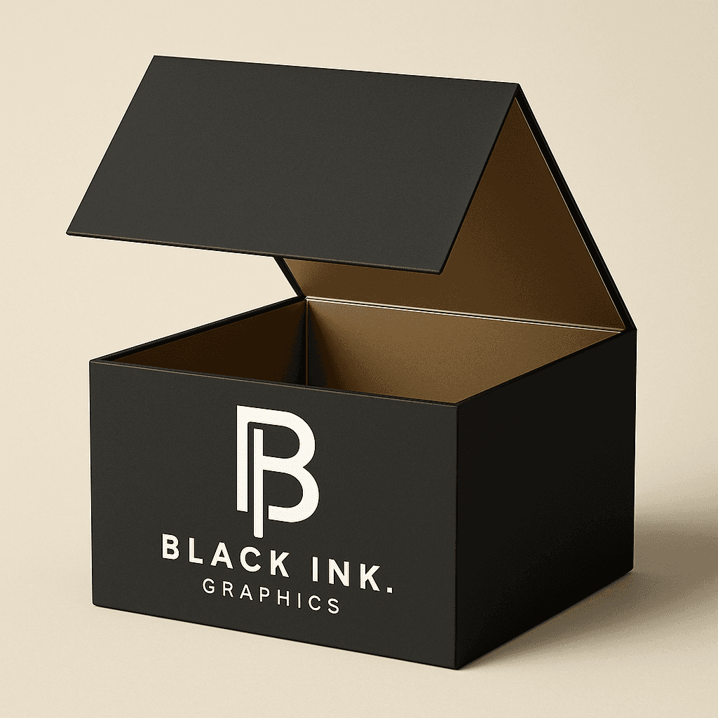UV Printing packaging of Black Ink Graphics logo