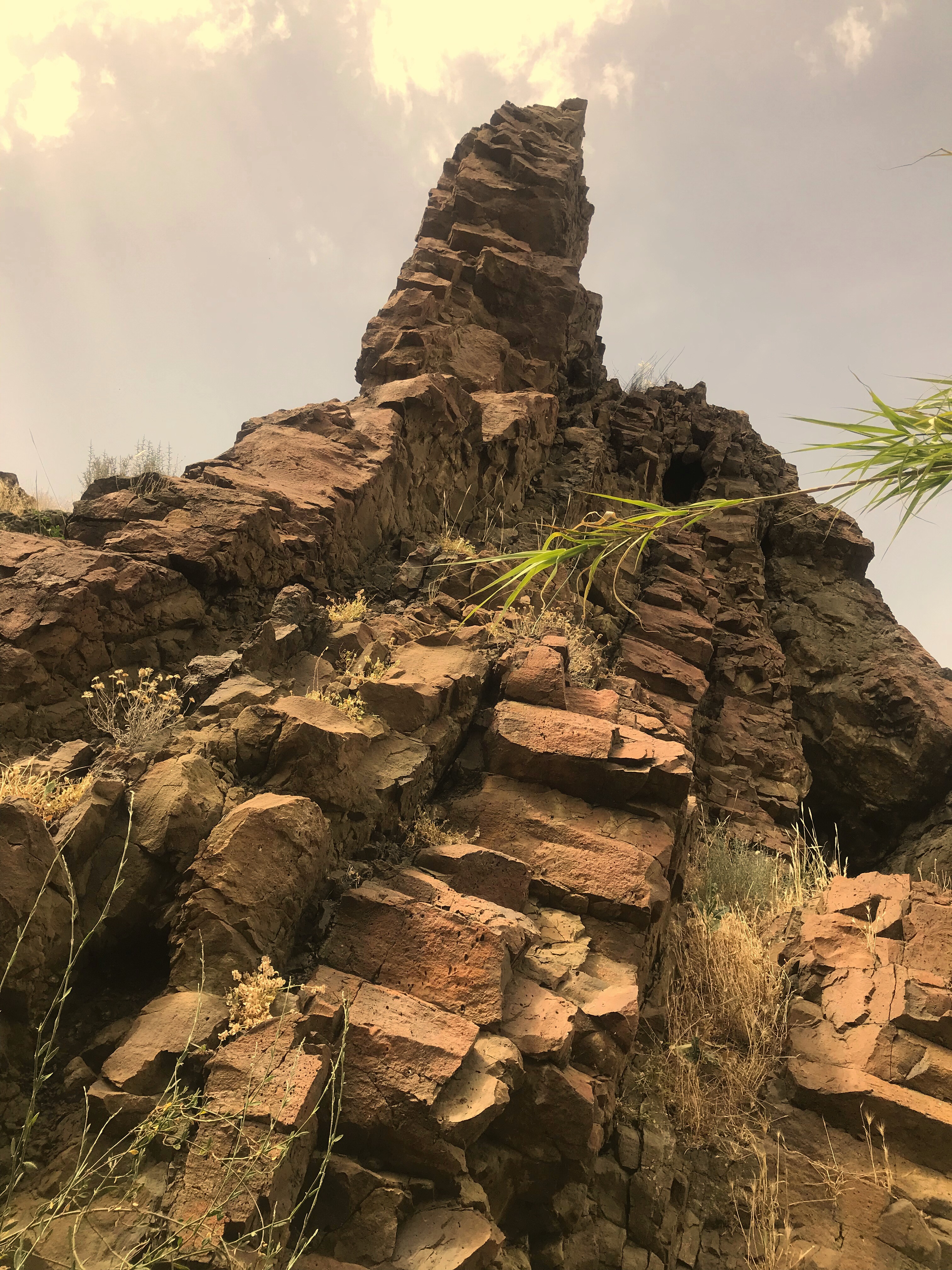 Smiling young woman with long hair standing against a dark green background, holding a finger to her chin.