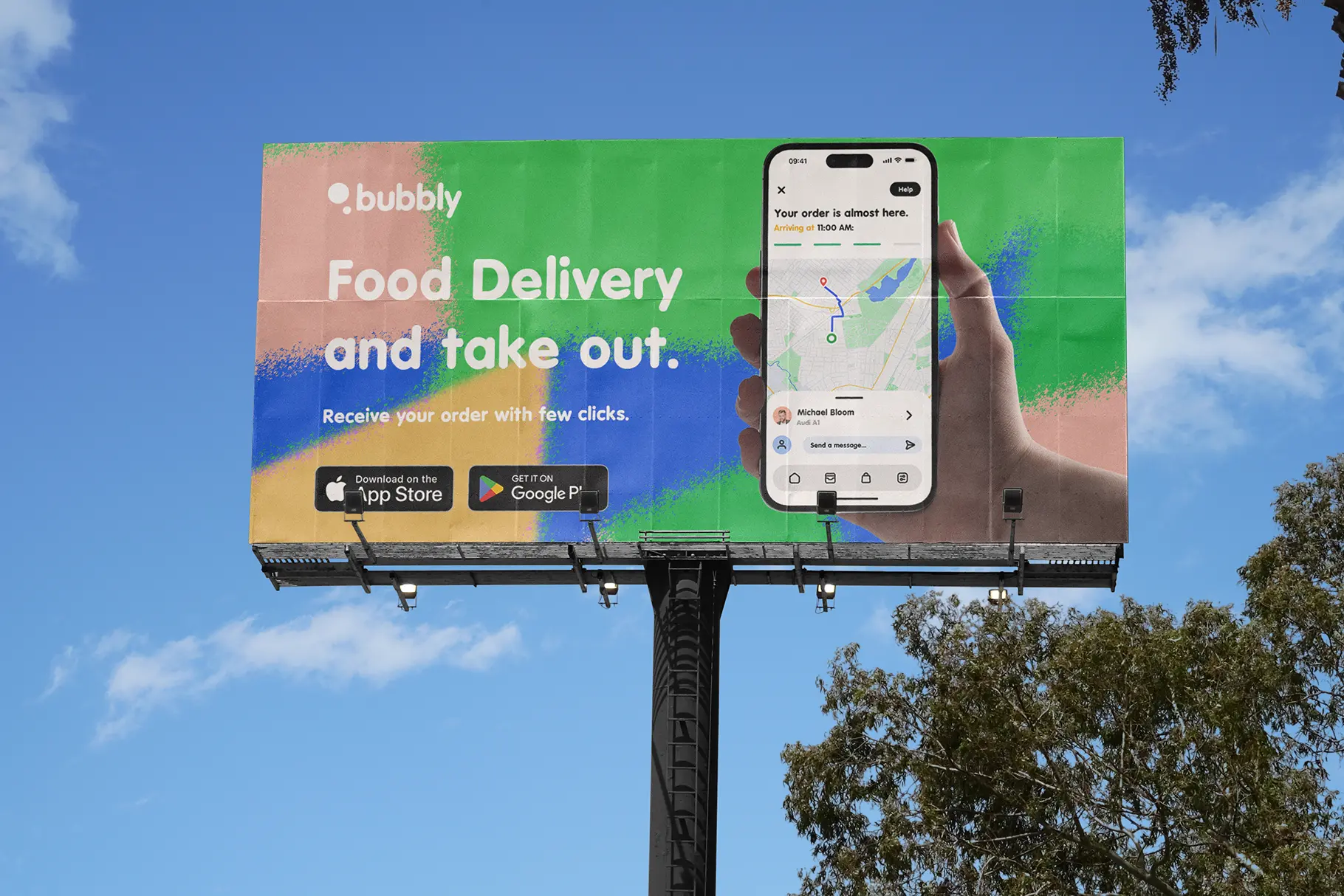 Outdoor billboard mockup displaying advertising design in a realistic urban environment with natural lighting.