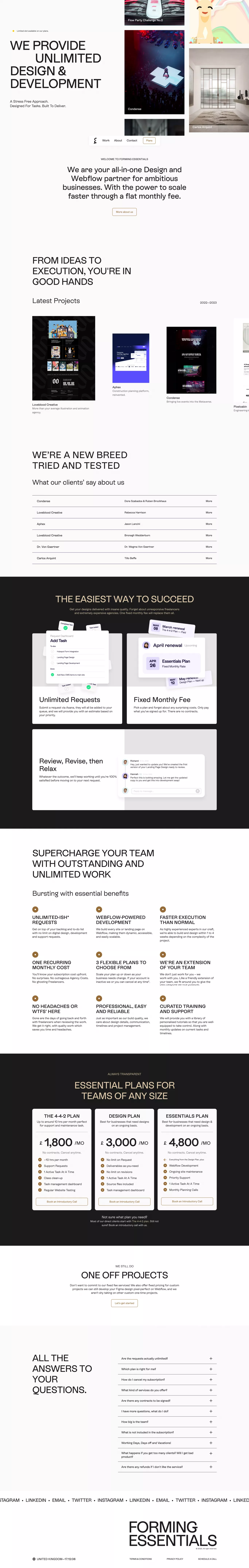 Forming Essentials portfolio page screenshot showcasing Design and Tech design