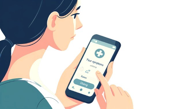 Patient using Mediswift's mobile app to check symptoms on a smartphone, illustrating the convenience of AI-powered healthcare technology for managing health