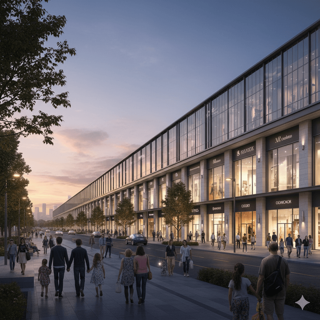 Exterior view of the 1KM long retail frontage and high-street market at M3M Capital Walk