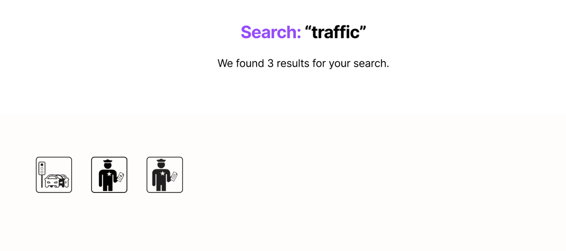 Example for "Search: Traffic". 3 search results are shown