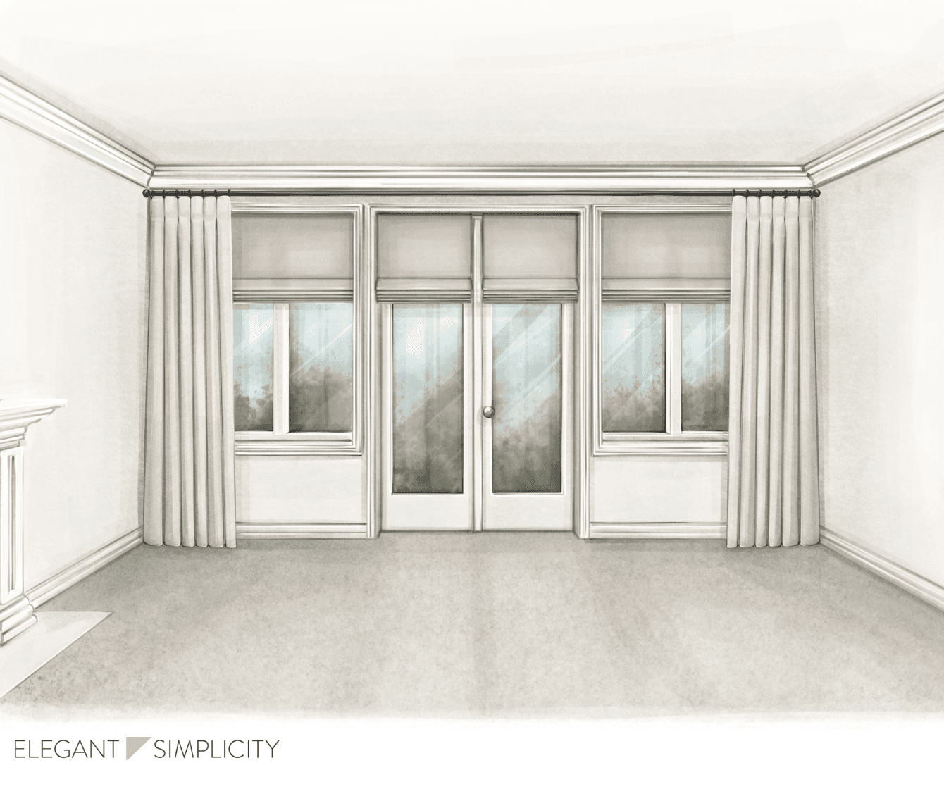 Hand Sketch We’re so excited to share details from The Medina House: Living Room –– one of our favorite interior design + professional organizing projects in Medina, WA.