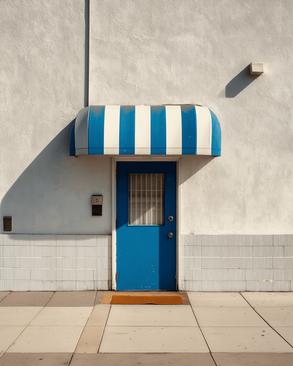A minimal building with blue cover