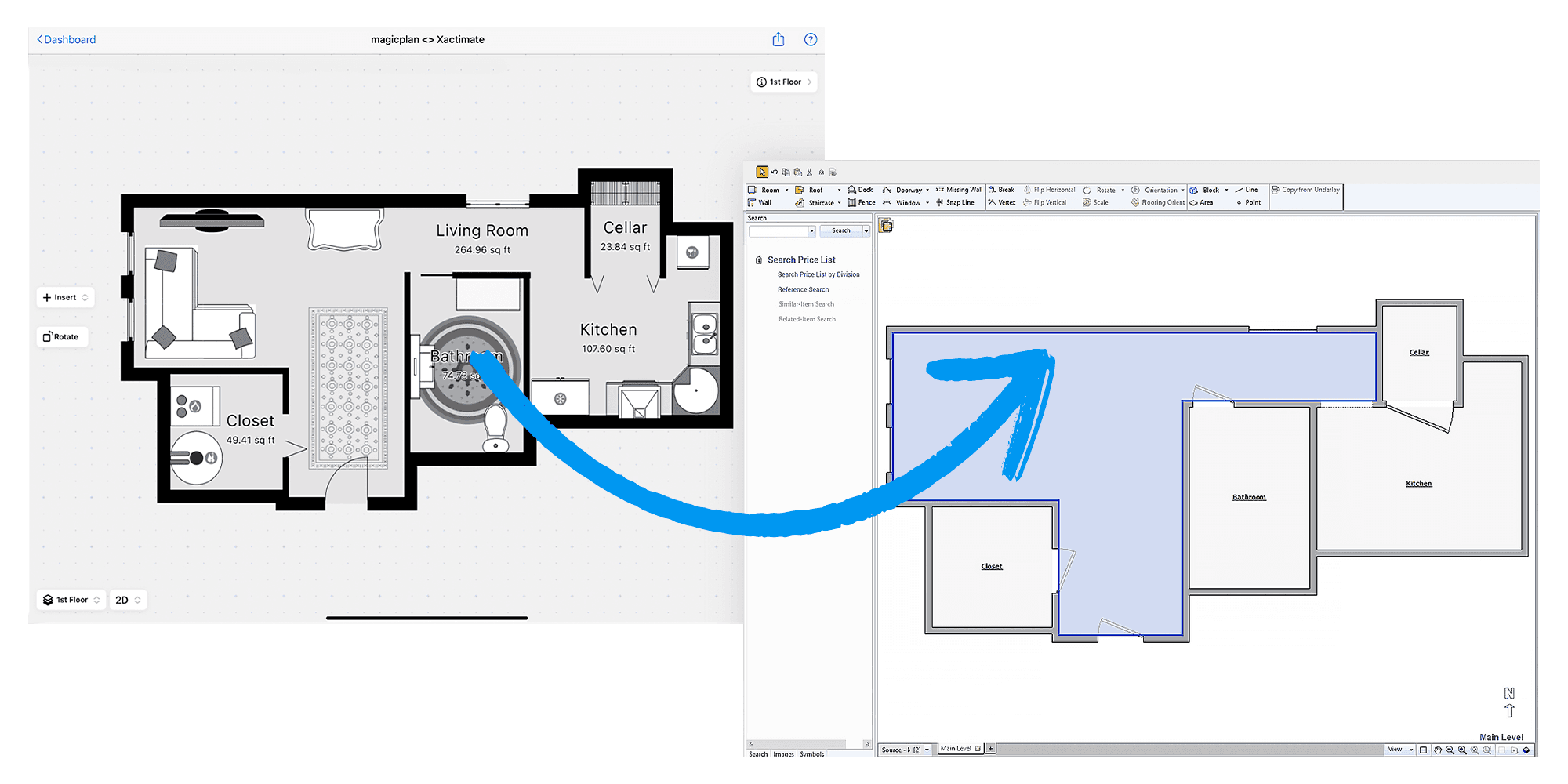 magic plan floor plan data flowing into Xactimate for faster and more accurate estimating