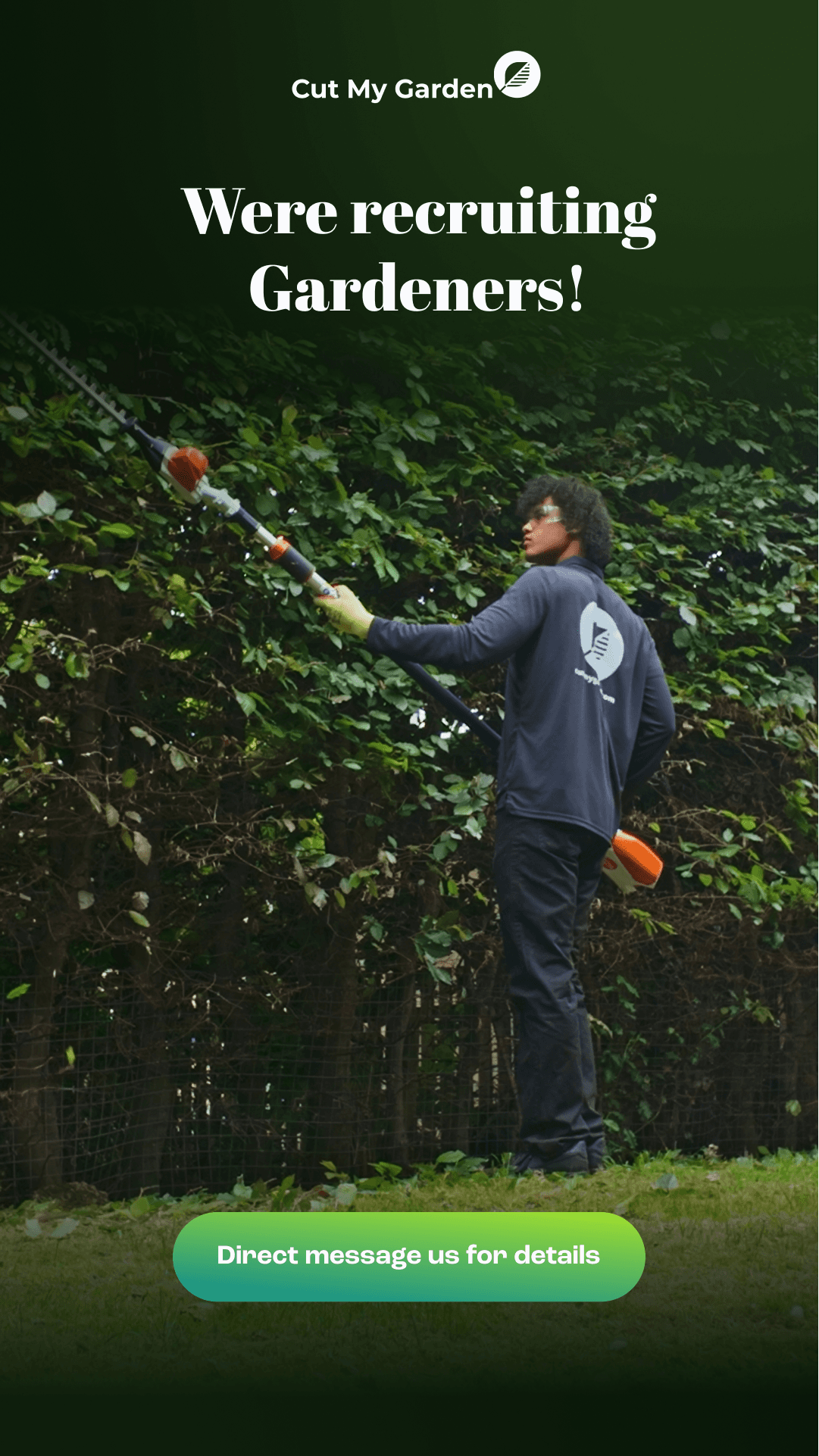 Gardener with hedge trimmer cut my garden were recruiting gardeners