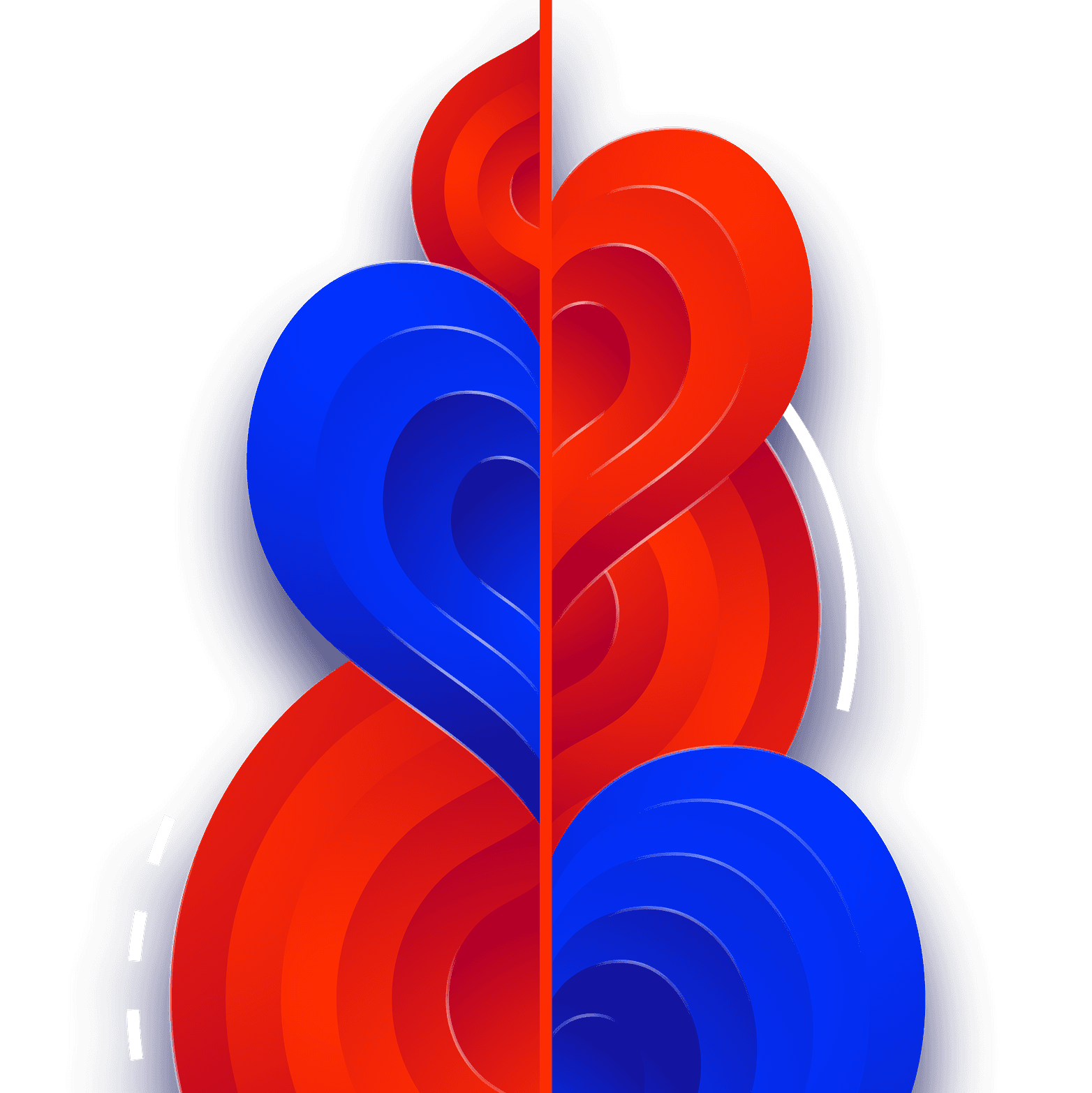 Graphical image of blue and red swirls