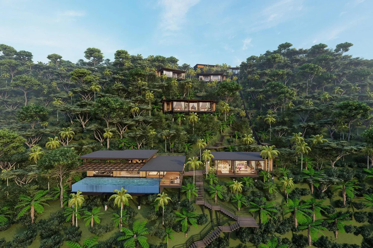 Modern luxury resort at night, an example of high-yield commercial real estate available in Seminyak.