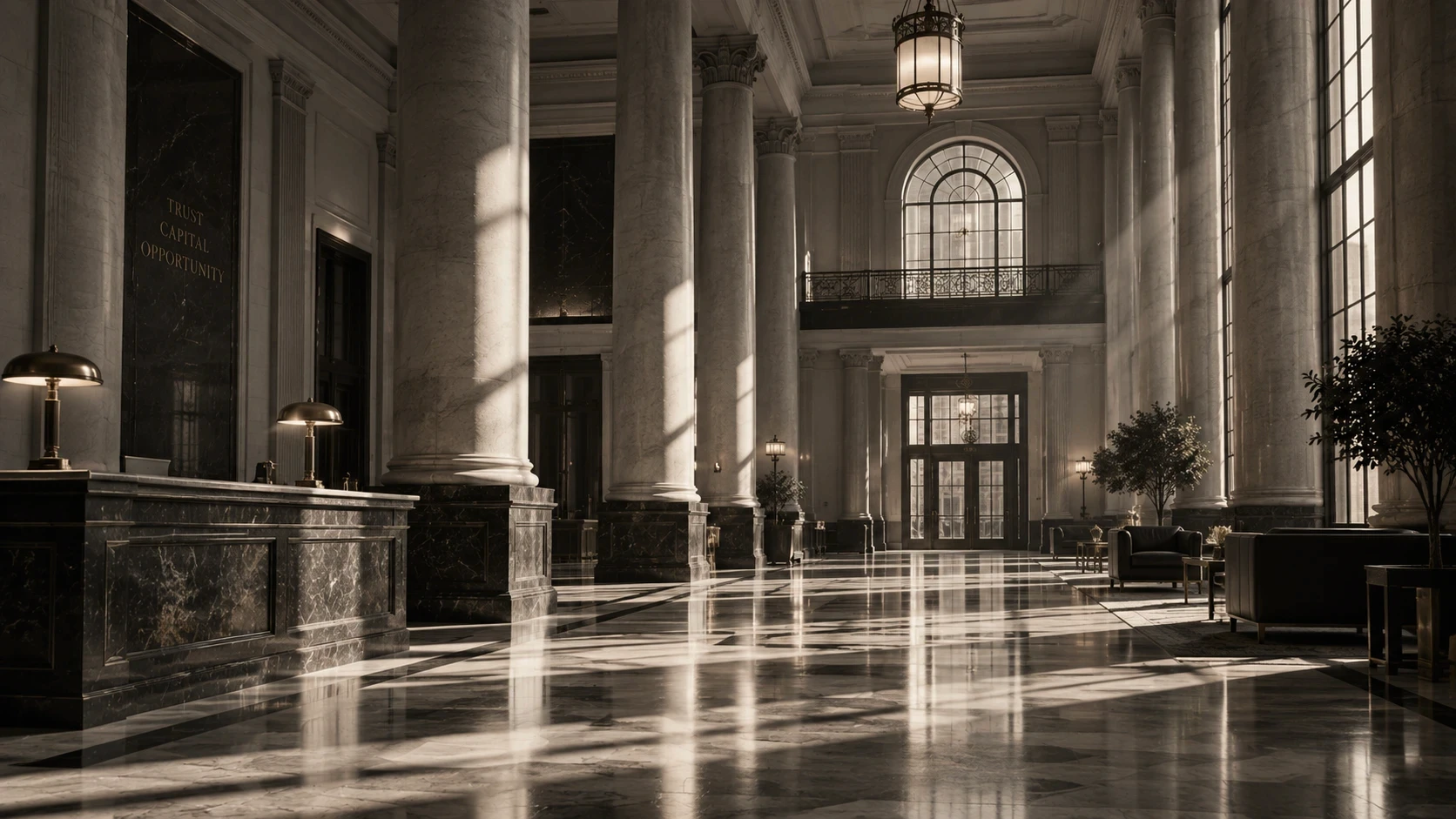 Empty bank interior representing the retreat of community banks from commercial real estate lending in 2026