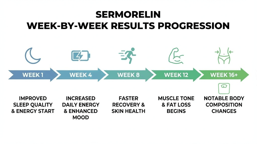 Sermorelin results timeline from week 1 to month 6