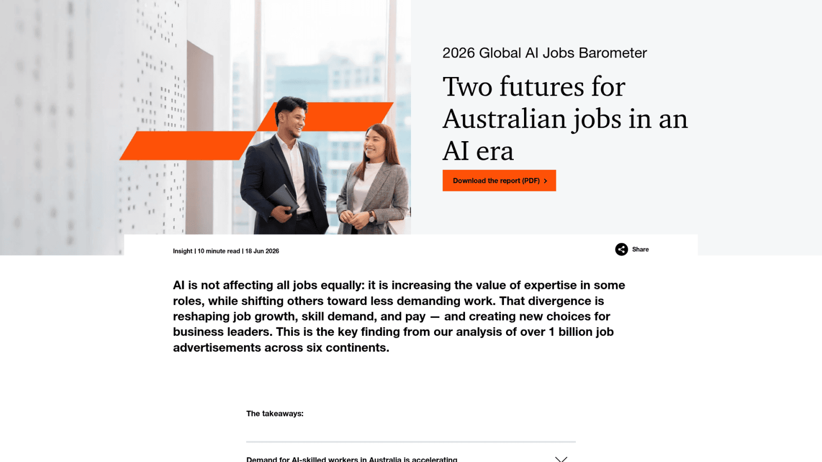 PwC Australia 2026 AI Jobs Barometer report
