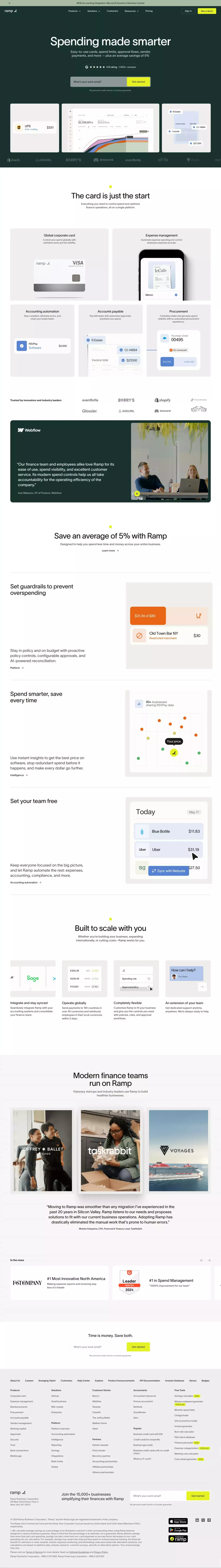 Spend Management, Corporate Cards & Acco landing page screenshot showcasing Tech and Finance design