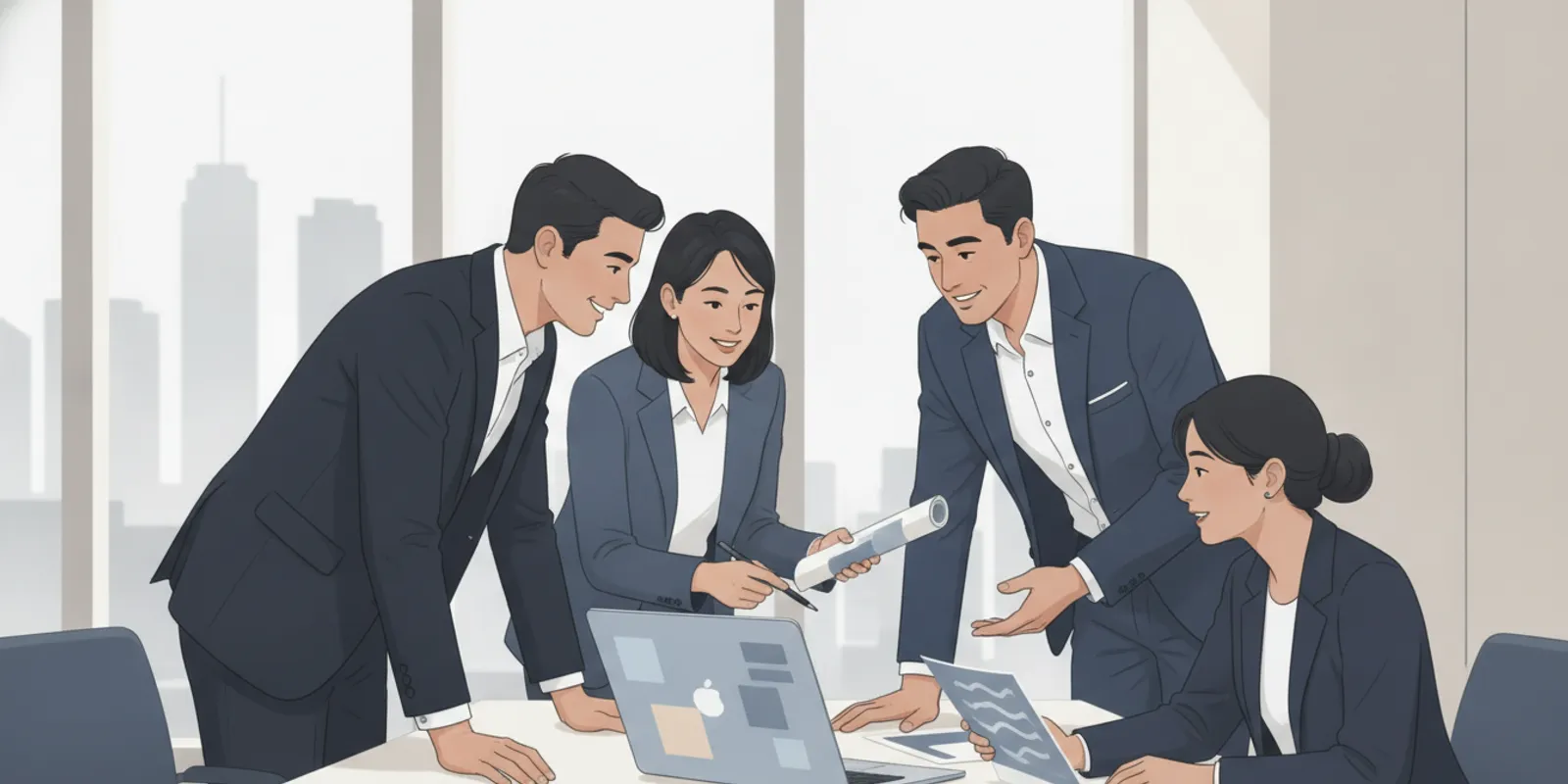 Finance team reviewing planning data on a laptop in a meeting