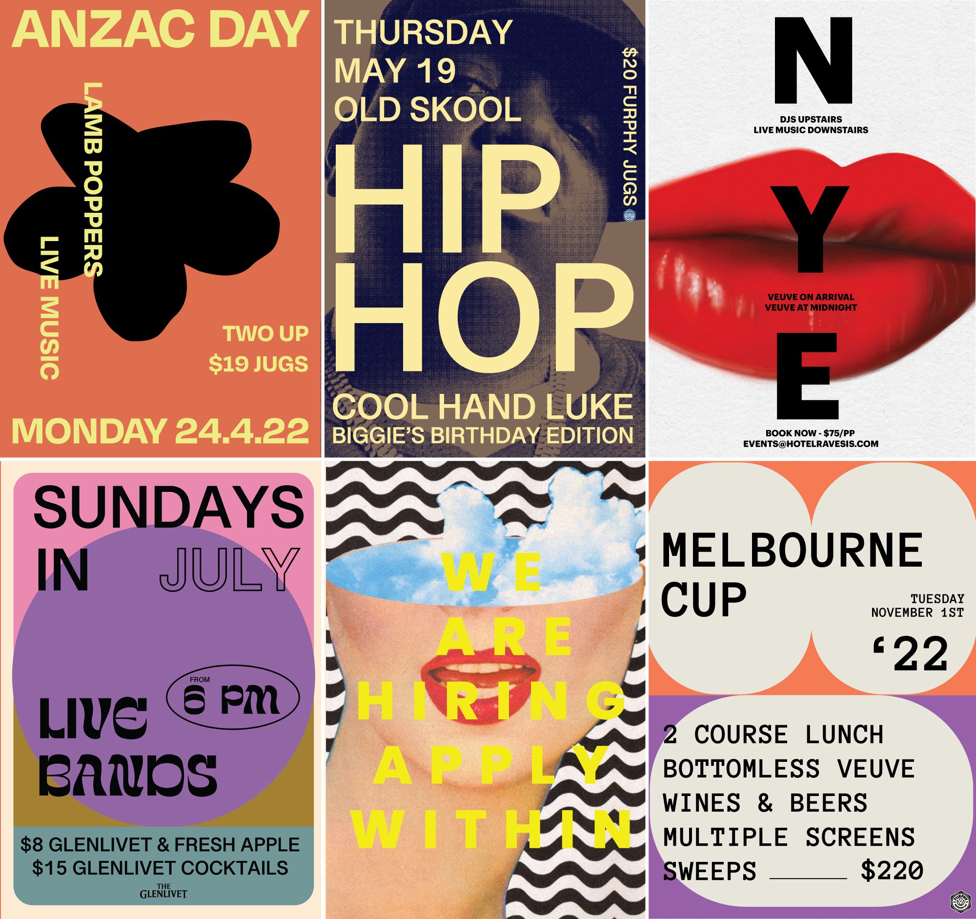 Grid of event posters