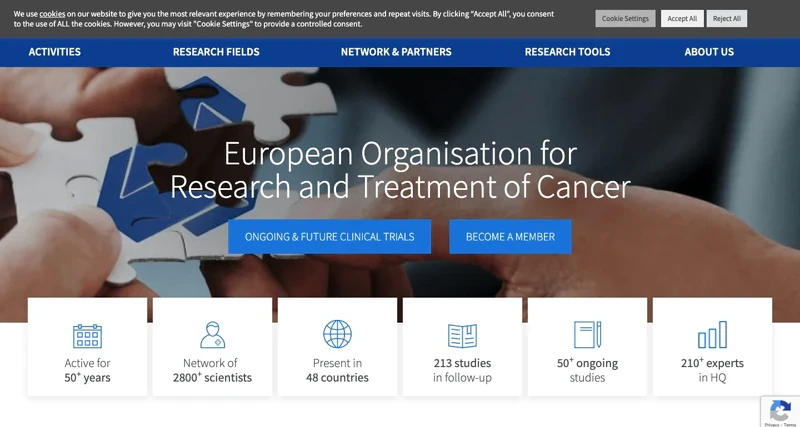 European Organization for Research and Treatment of Cancer Cookie Notice Website Pop-Ups