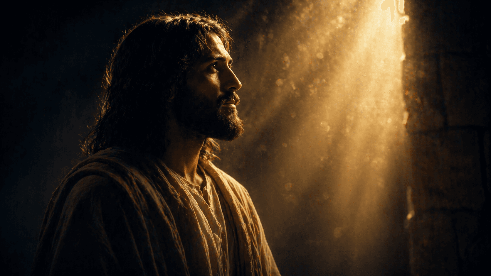 An image of Jesus Christ with Angelic light shining down.