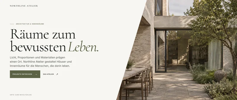 Designstudie Northline: Startseite eines Architekturateliers in der Desktop-Ansicht