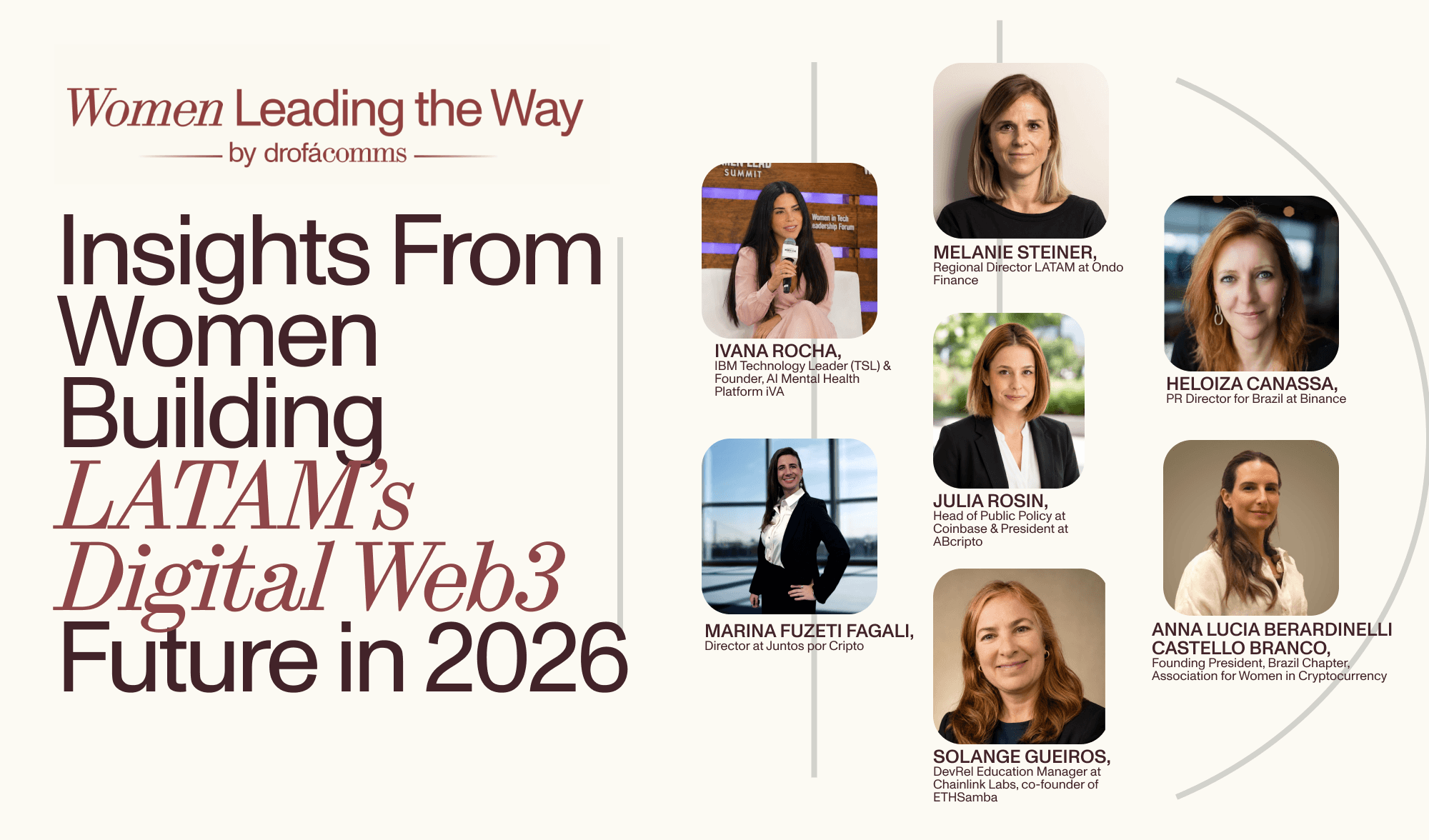 Seven women leaders sharing insights on Web3 in Brazil in 2026, including adoption, trust, regulation, localisation and representation.