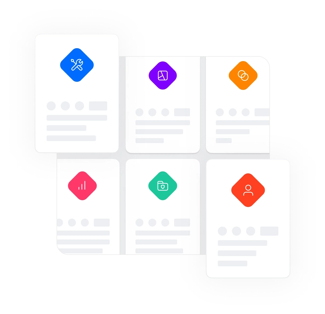 Cards visualising different types of content in the library