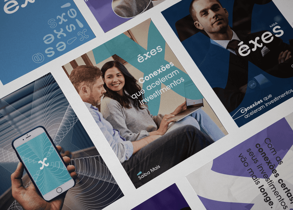 Rebranding project for Exes Financeira, featuring a modern logo and updated visual identity that communicates trust and innovation in financial services, aimed at enhancing client engagement and positioning the brand as a leader in the market.