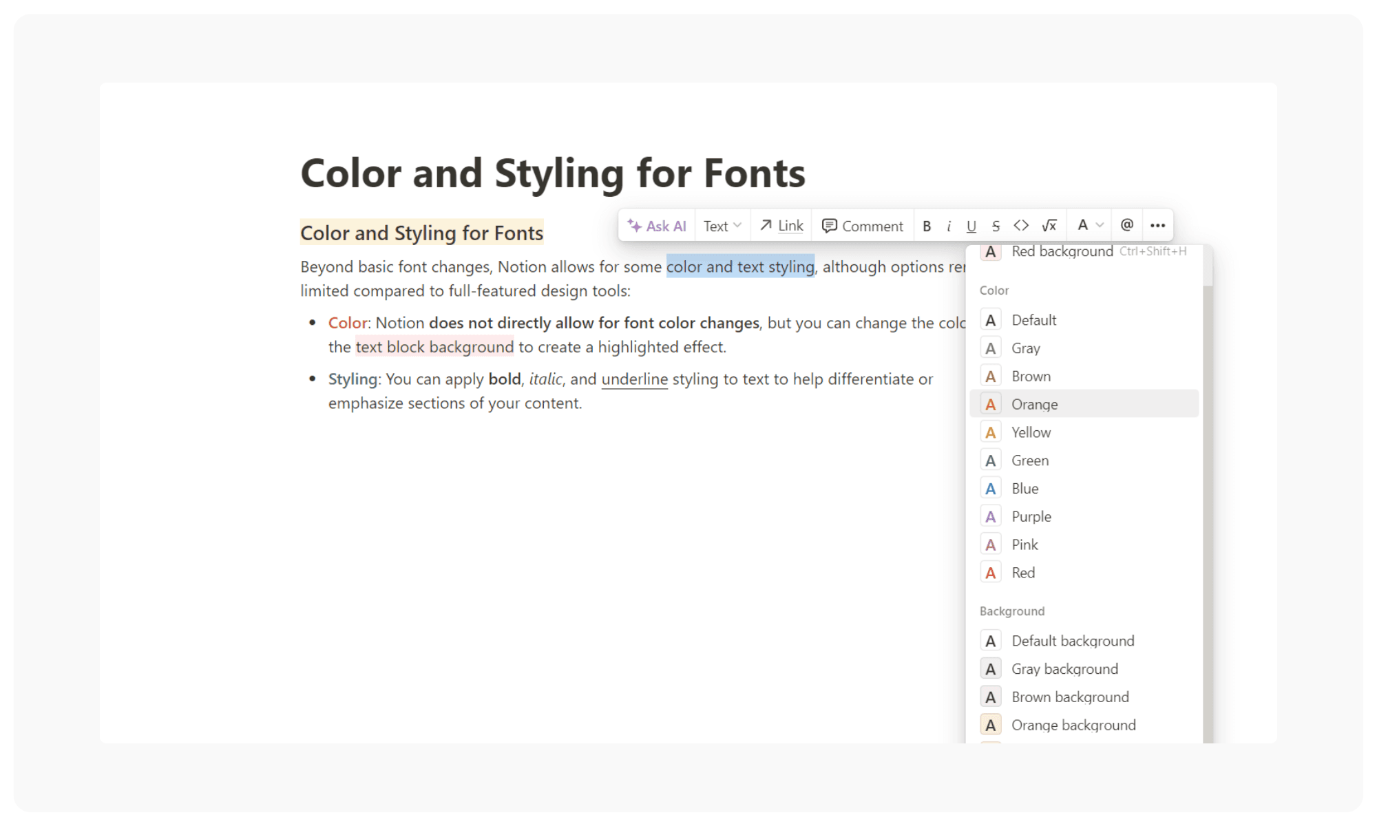 Color and Styling for Fonts in Notion