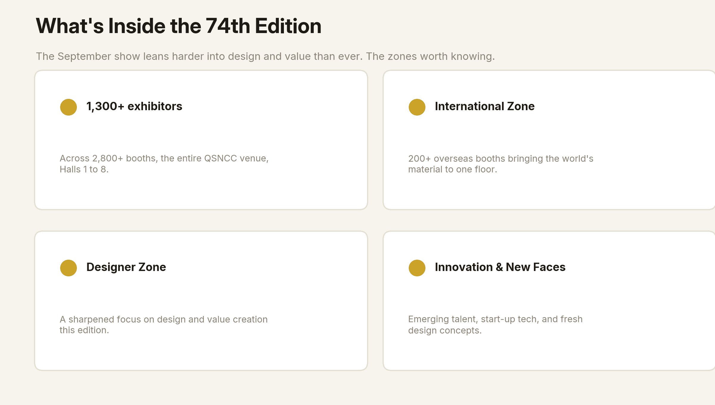 Overview of the Bangkok gem fair zones including the International Zone and Designer Zone.