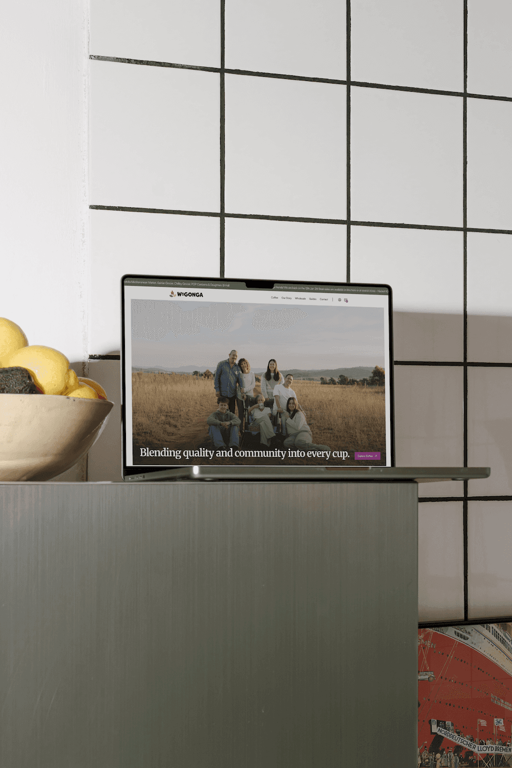 open laptop on Kitchen bench