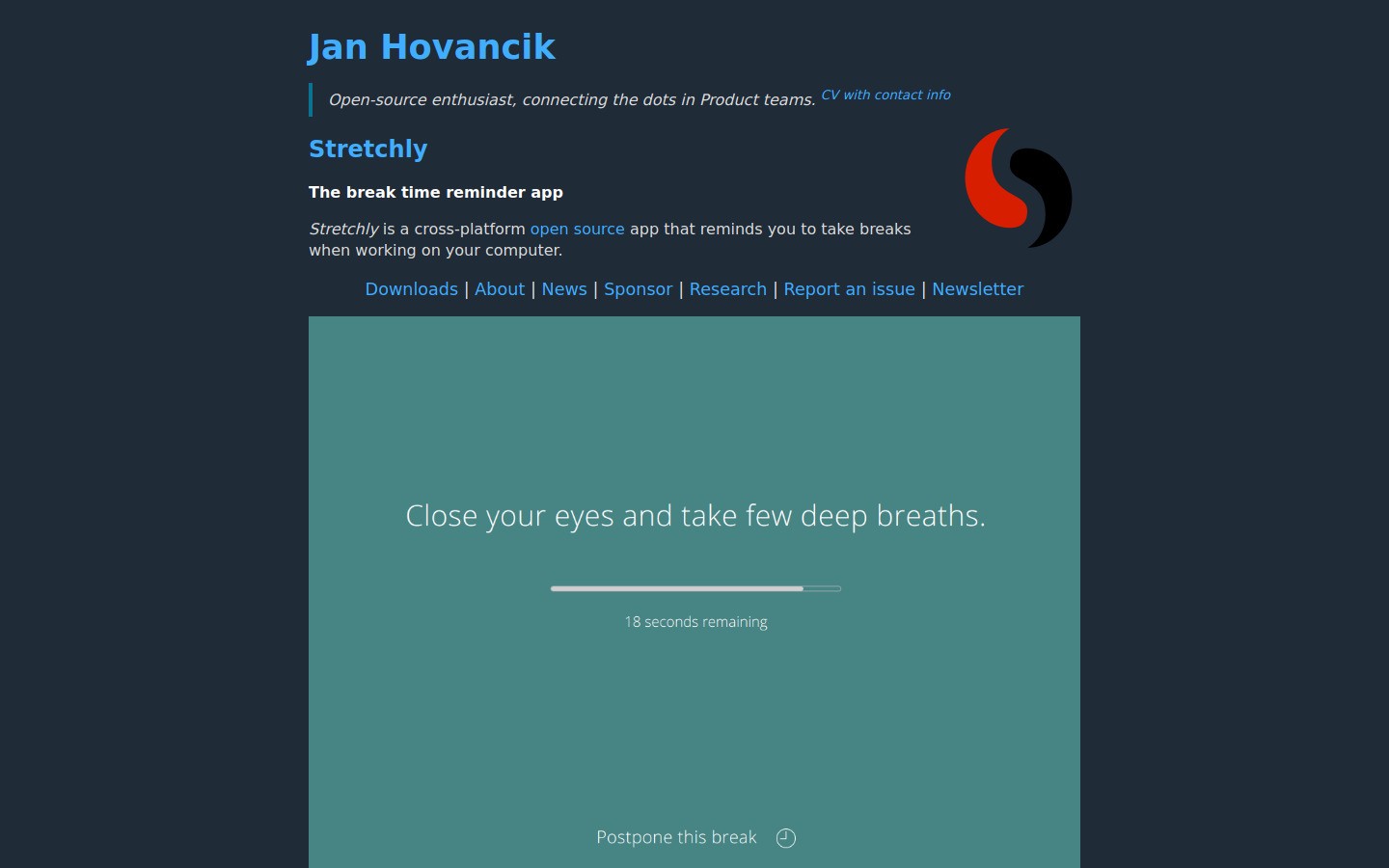 Stretchly homepage screenshot