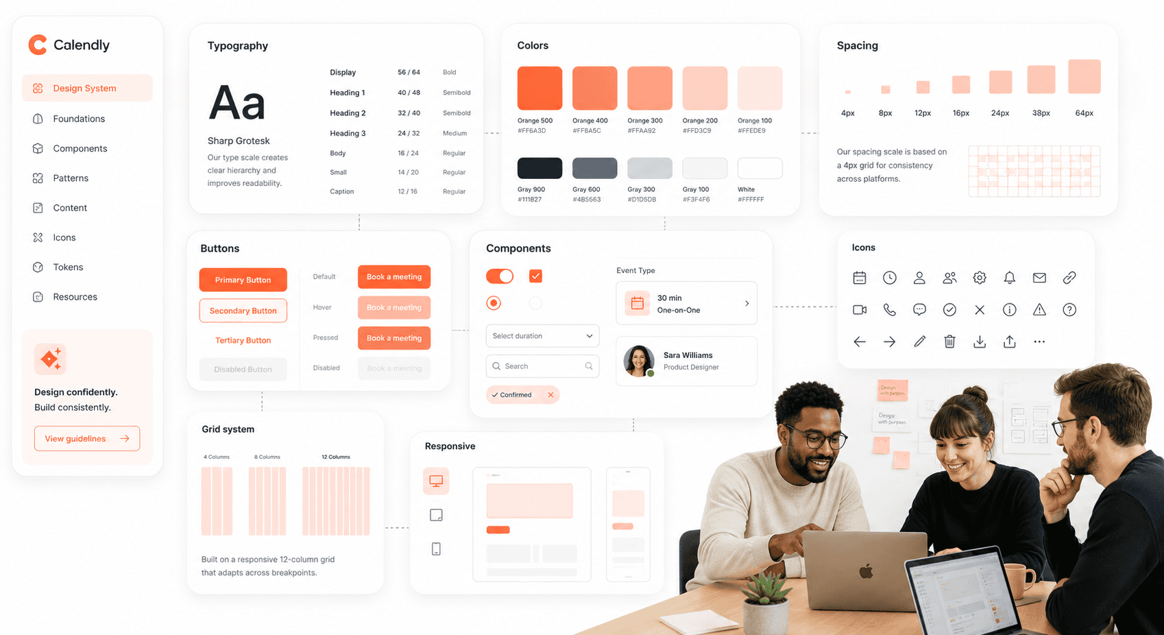 “Modern SaaS design system with reusable UI components, typography hierarchy, and scalable branding rules.”