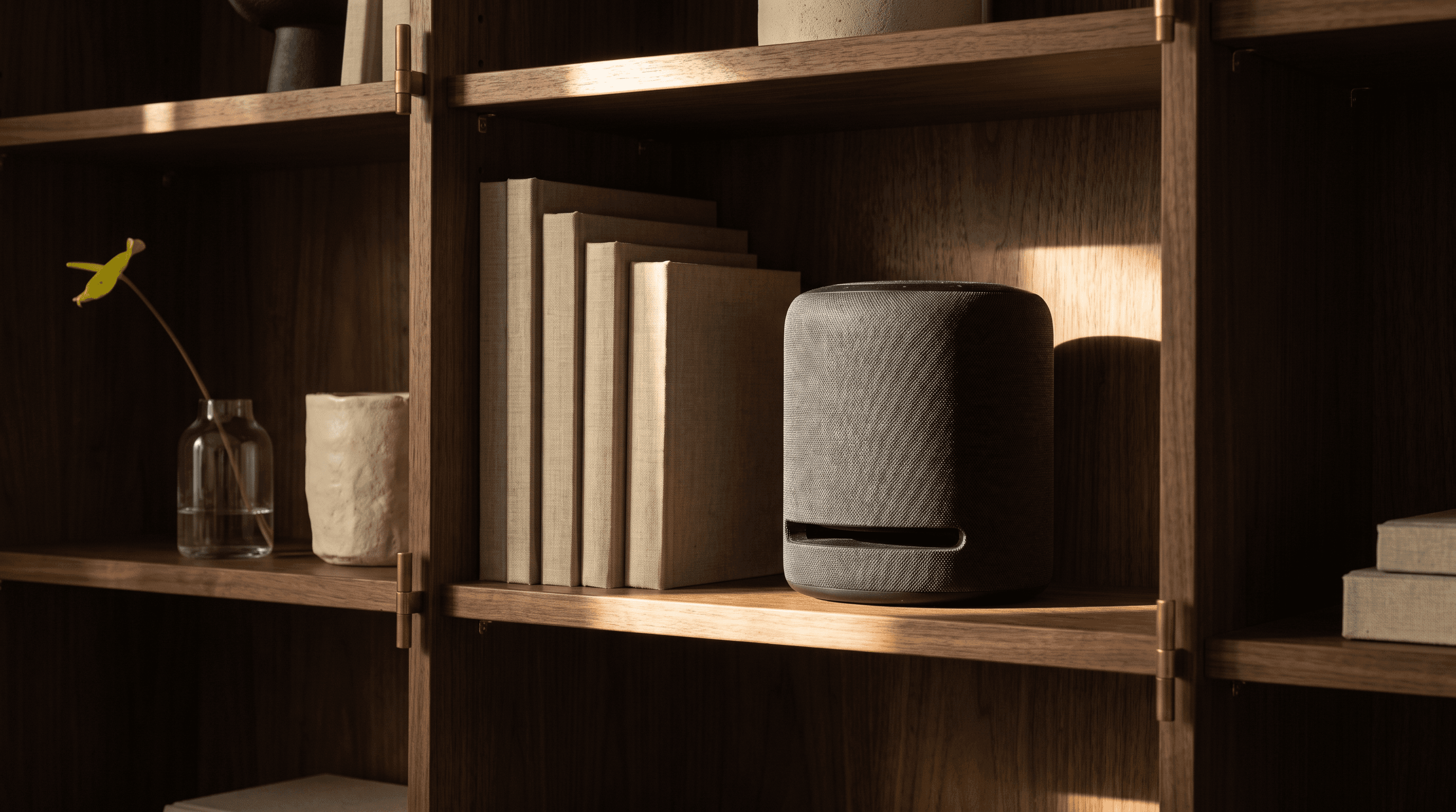 Apple Home devices on a cream tabletop