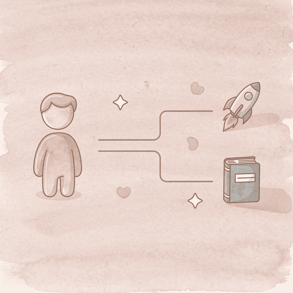 Icon showing a path splitting into two directions representing a test choice decision