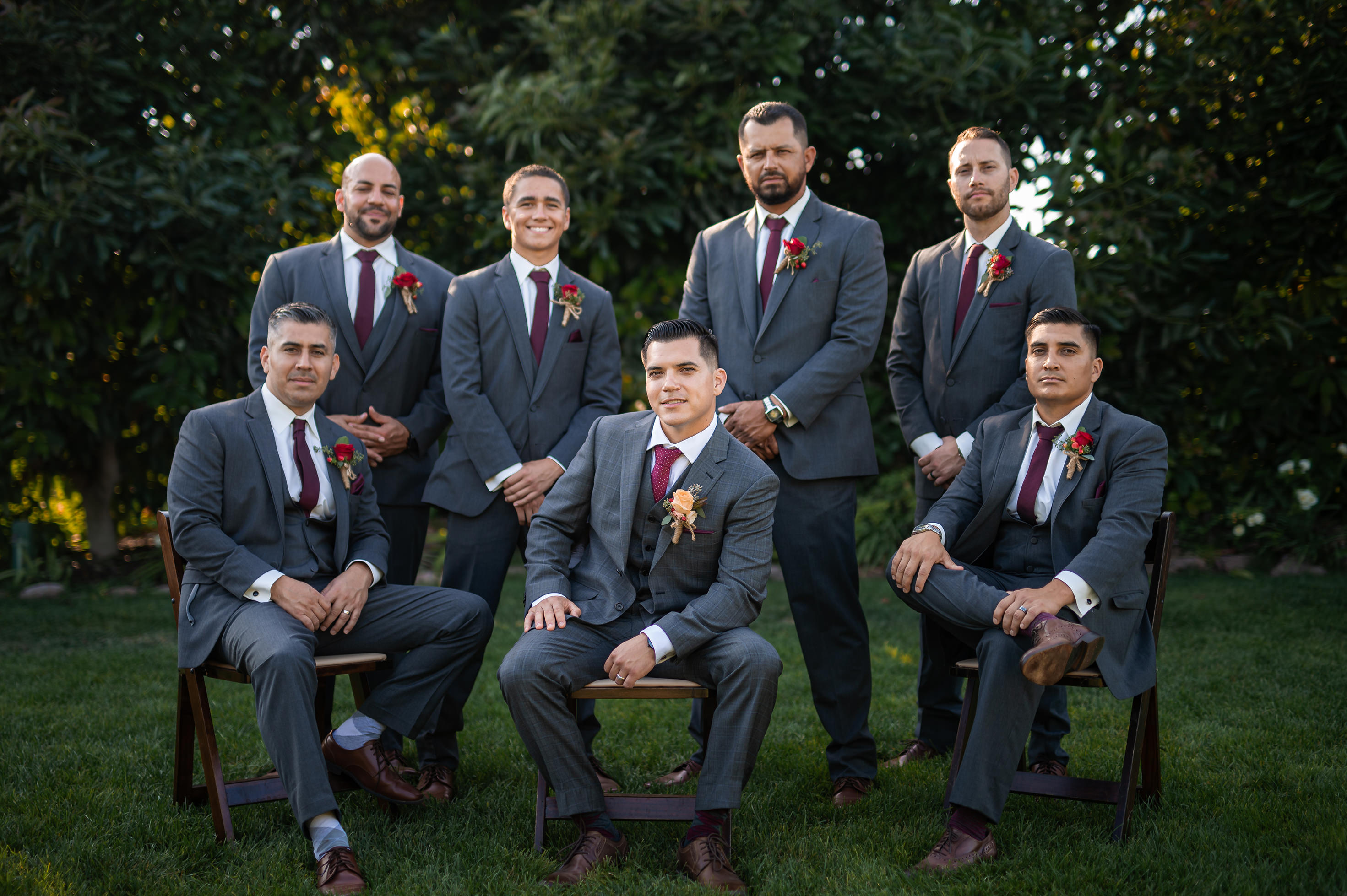Wedding party portraits at Gerry Ranch under clear skies