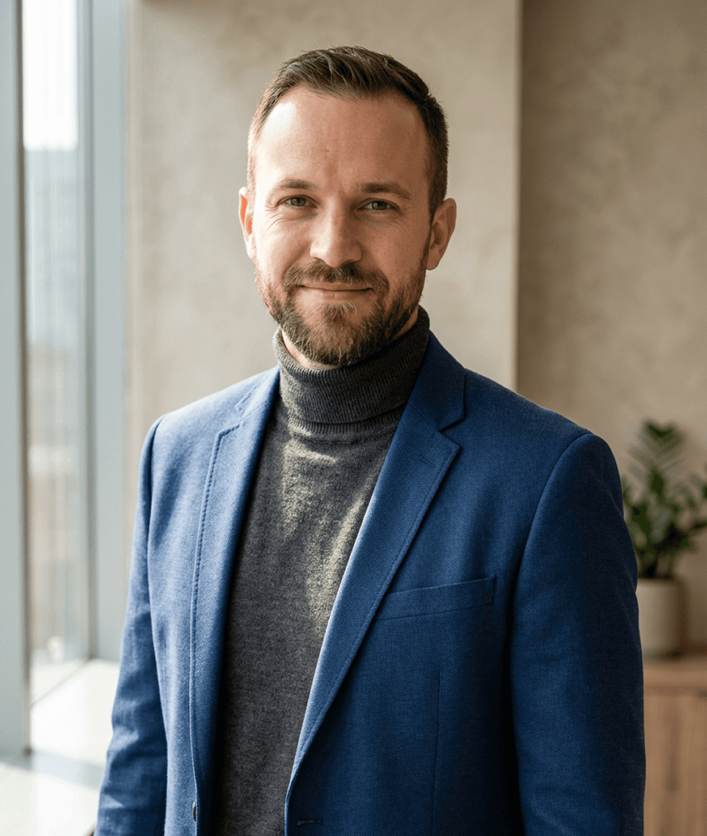 Woman with shoulder-length dark hair wearing a brown sweater, smiling at the camera.