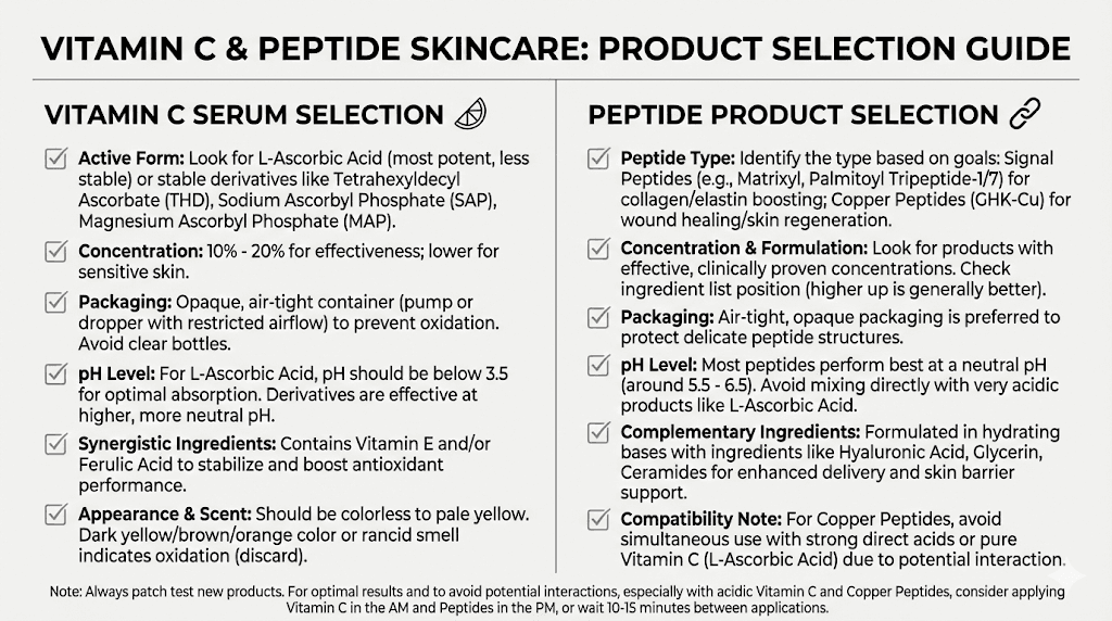 Vitamin C and peptide product selection checklist