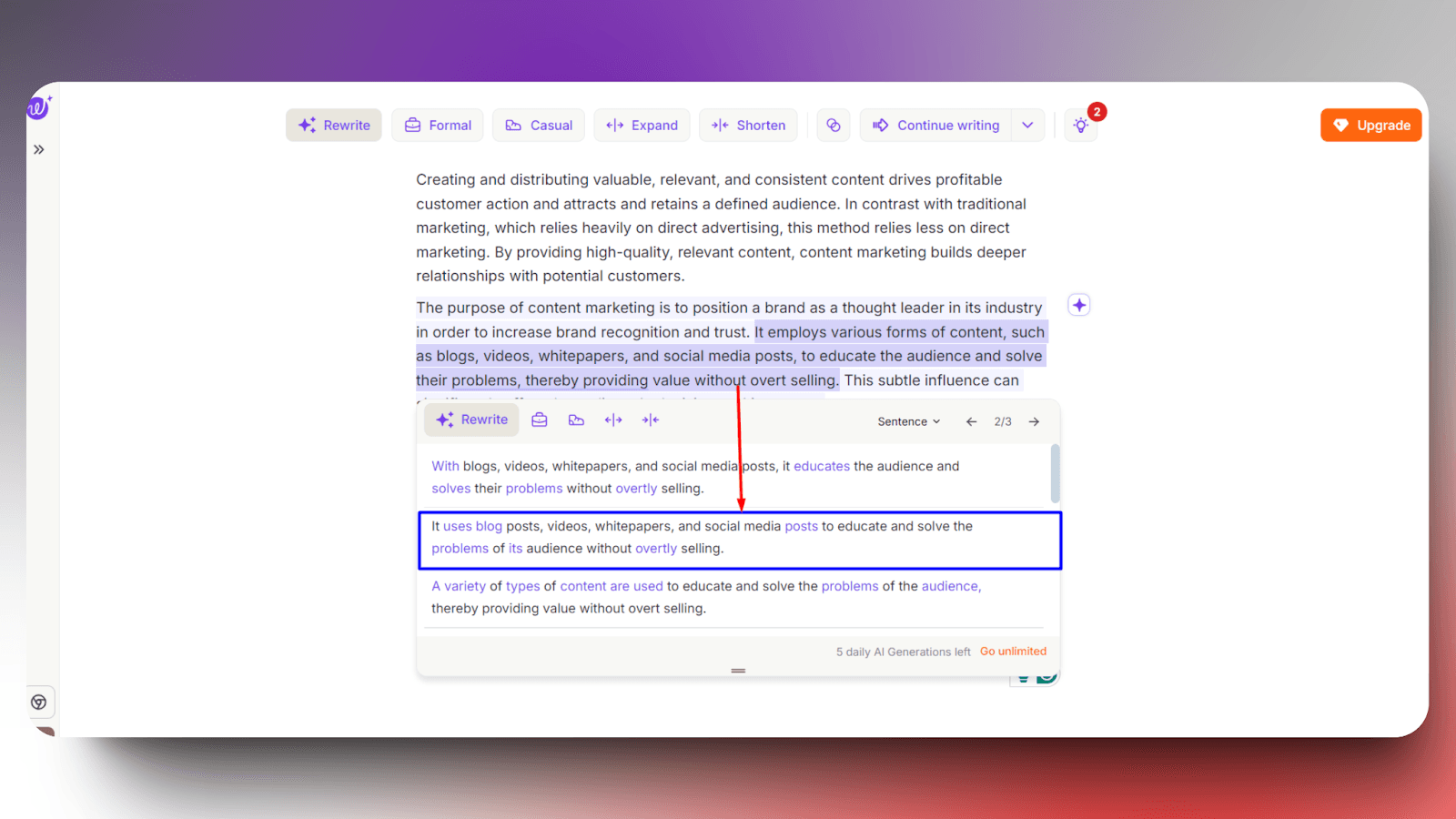 Wordtune - Rewritten content