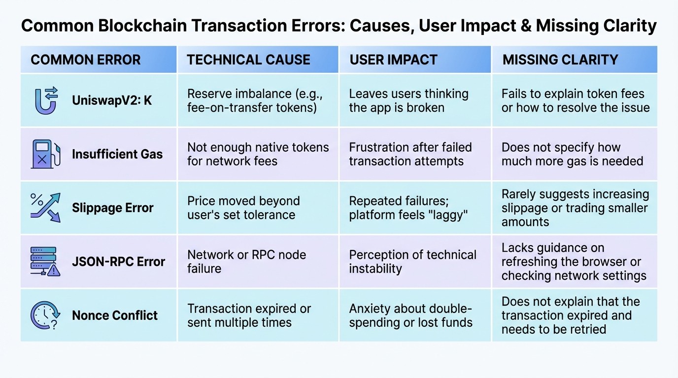 Common Blockchain Transaction Errors: Causes, User Impact, and Missing Clarity