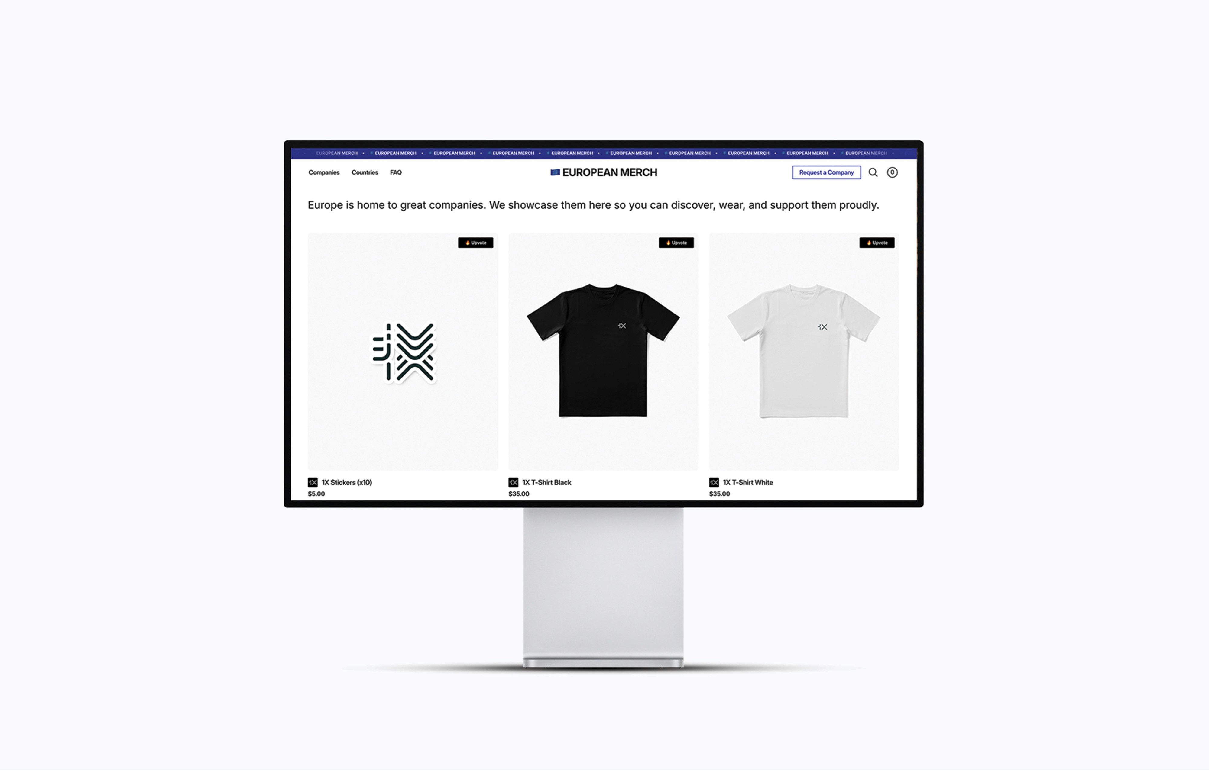 A website interface displaying a scenic background with options for a t-shirt, hoodie, bag, and water bottle.