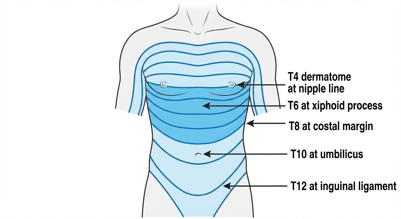 Key thoracic dermatome clinical landmarks for USMLE