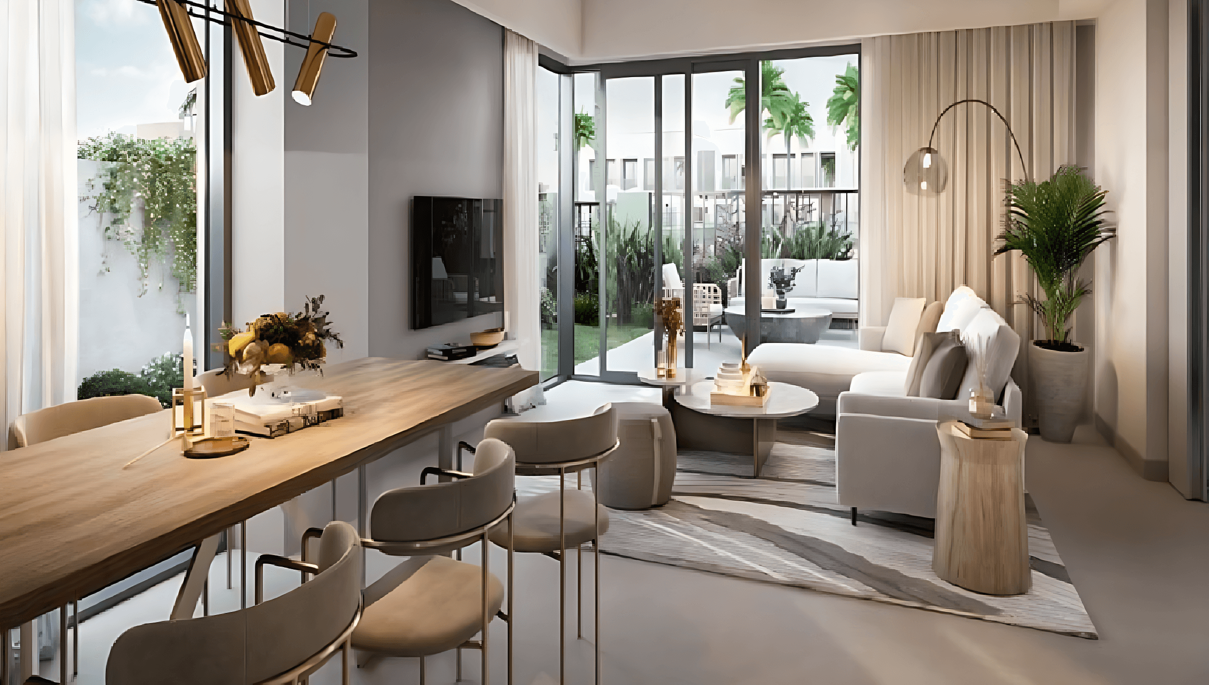 Bright modern living room with a spacious window, highlighting stylish furnishings at Ascot Residences.