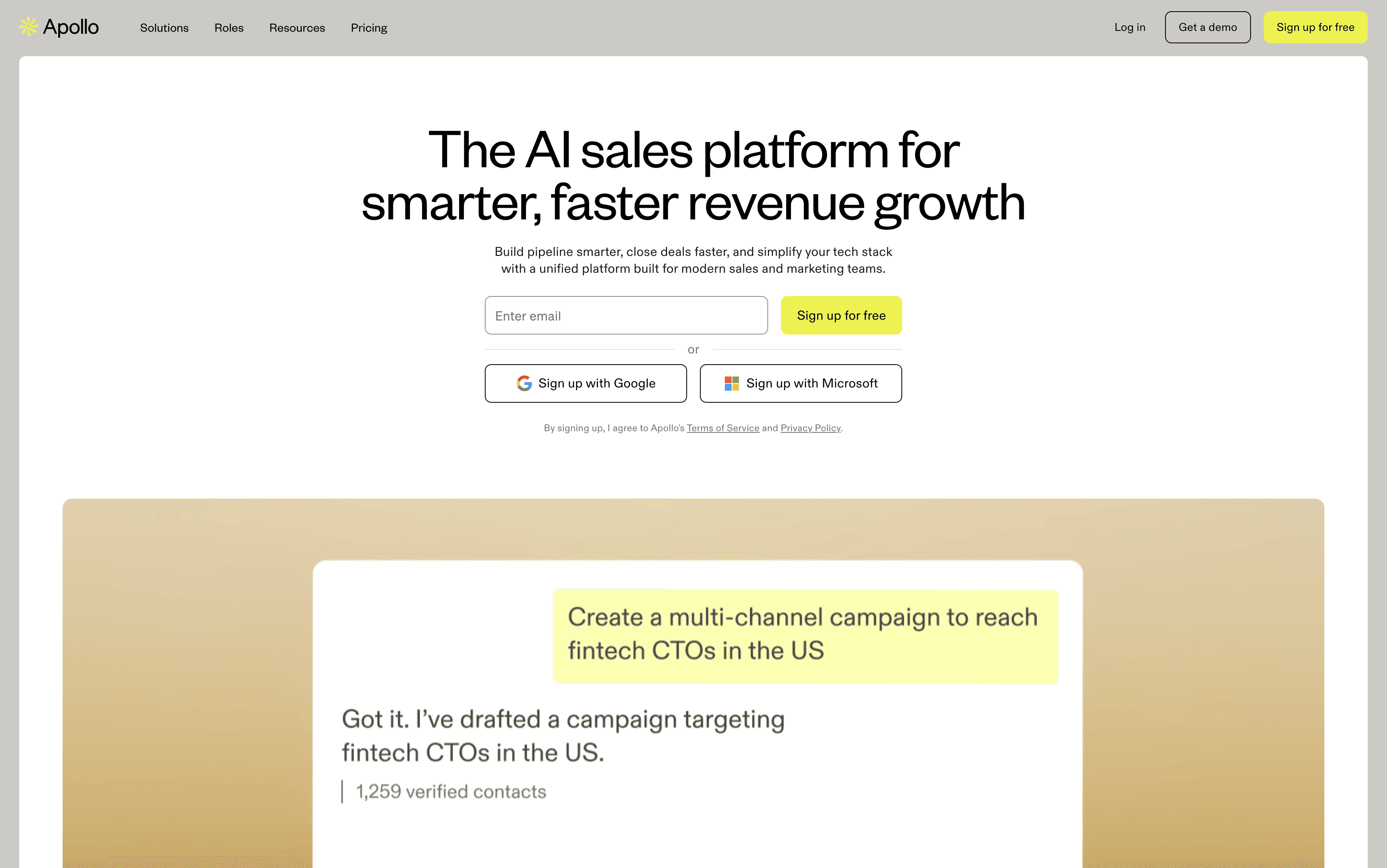 Apollo.io's website homepage