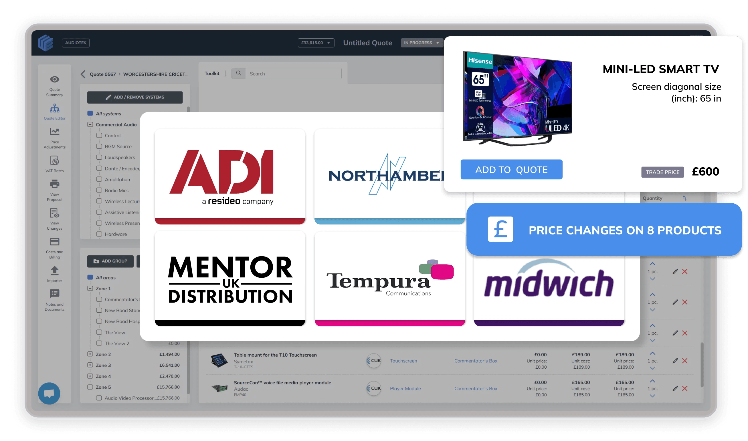 Live AV distributor product search with real-time pricing in WeQuote