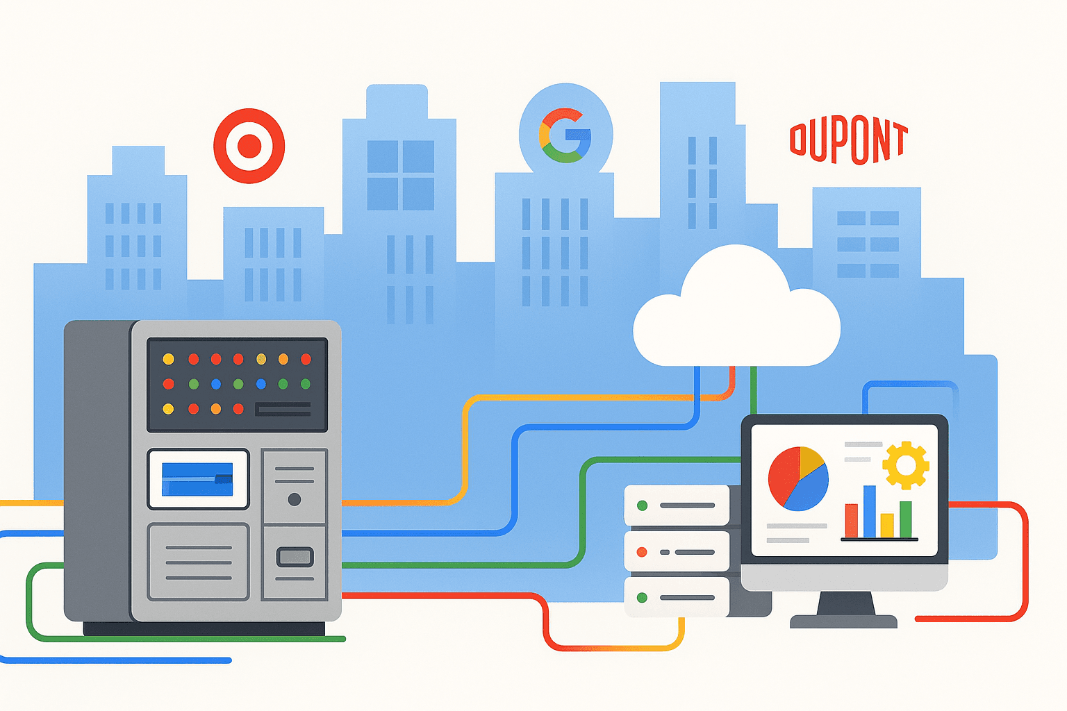 Fortune 500 digital transformation from legacy systems to cloud modernization illustration.