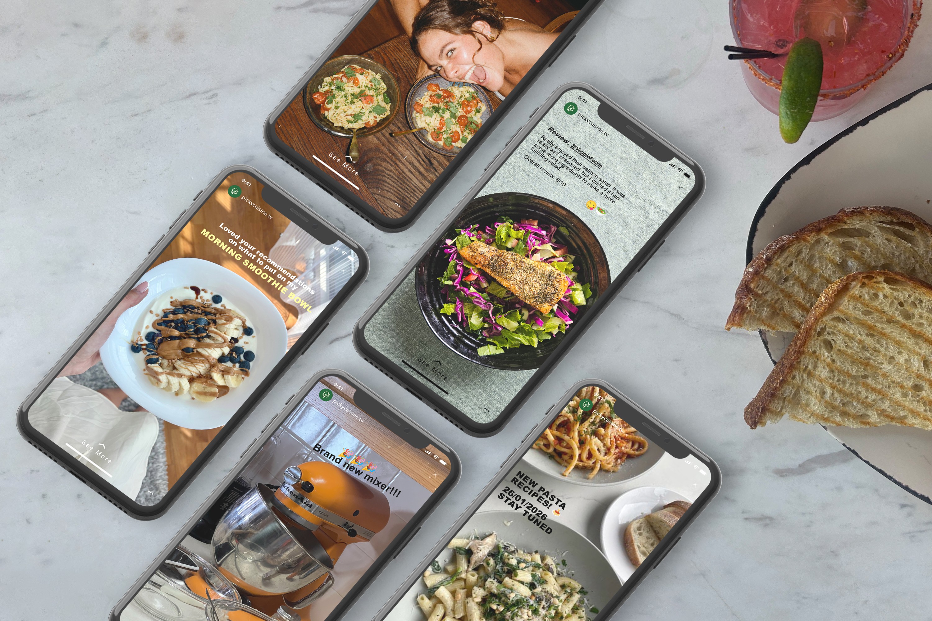Phones with Instagram Stories of Food