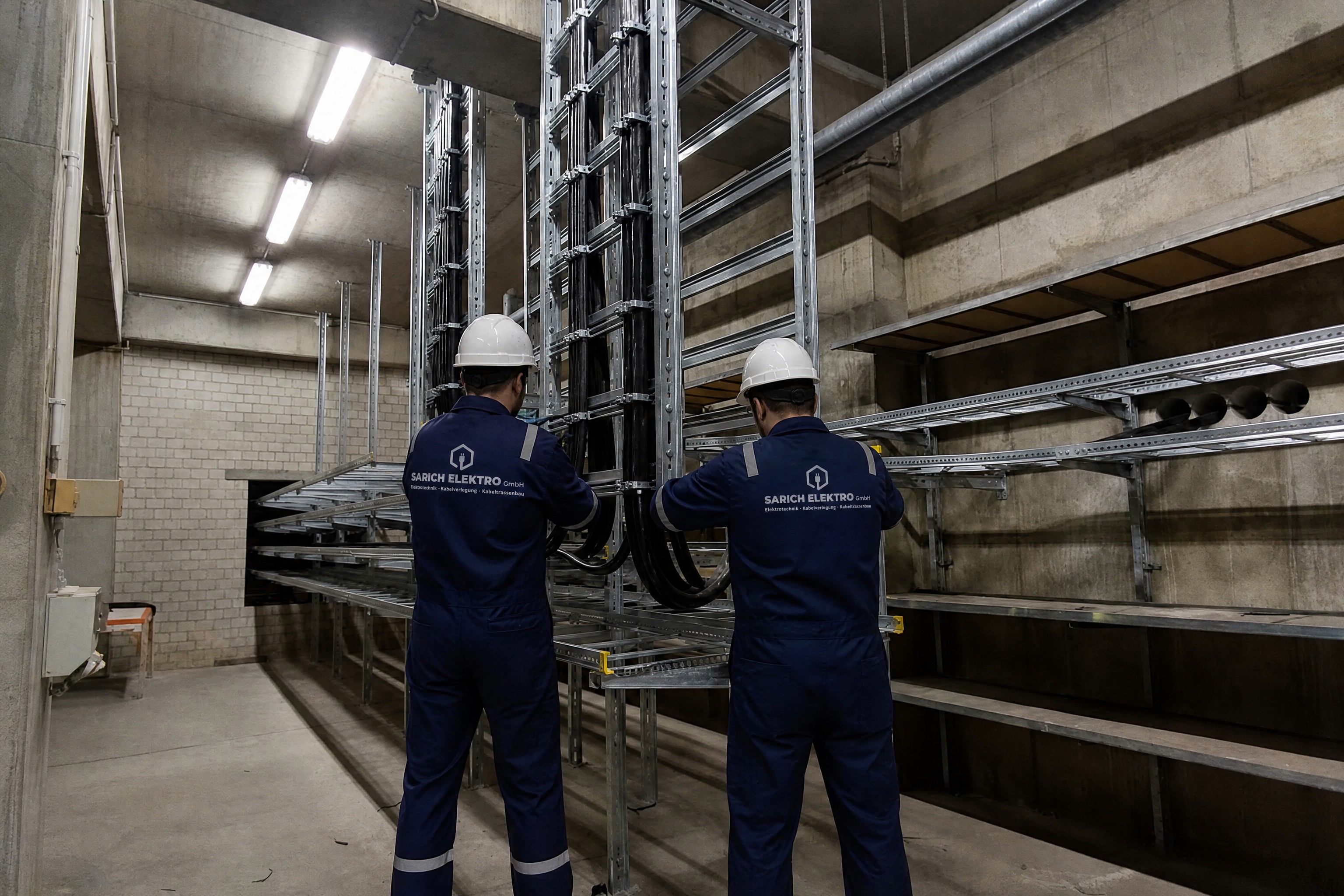 Baustelle: Kabelgraben mit Minibagger und Monteuren